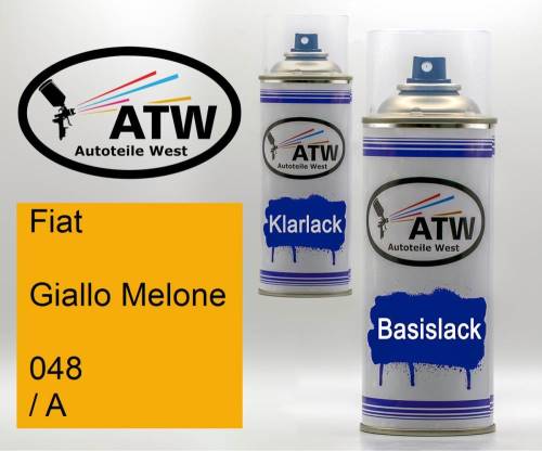 Fiat, Giallo Melone, 048 / A: 400ml Sprühdose + 400ml Klarlack - Set, von ATW Autoteile West.